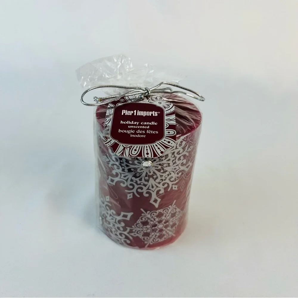 NEW Pier 1 Imports Snowflake Gem Holiday Glam Candles Deep Red/Burgundy Silver